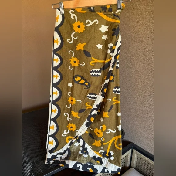 Zara Linen Blend Tribal Print Wrap Sarong Skirt Size Small - Picture 4 of 11